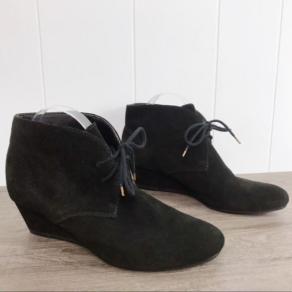 NINE WEST 00s Y2K Vintage Black Suede Wedge Ankle Booties - Picture 6 of 15